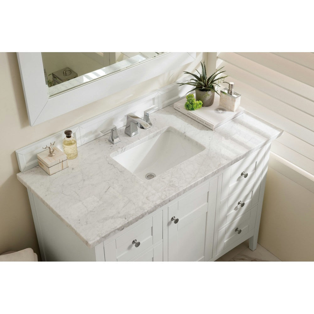 Palisades 48" Single Vanity, Bright  White w/ 3 CM Carrara Marble Top