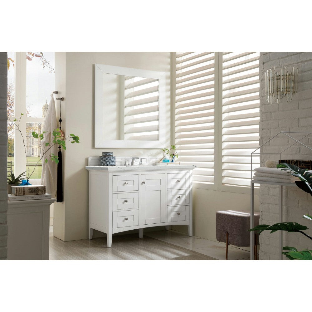 Palisades 48" Single Vanity, Bright  White, w/ 3 CM Ethereal Noctis Quartz Top