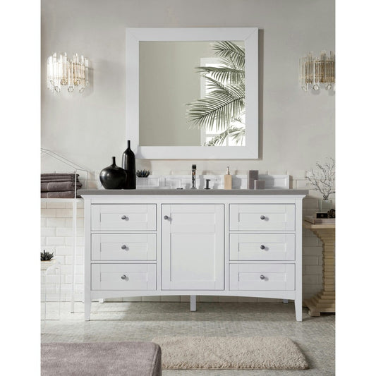 Palisades 60" Single Vanity, Bright White, w/ 3 CM Gray Expo Quartz Top