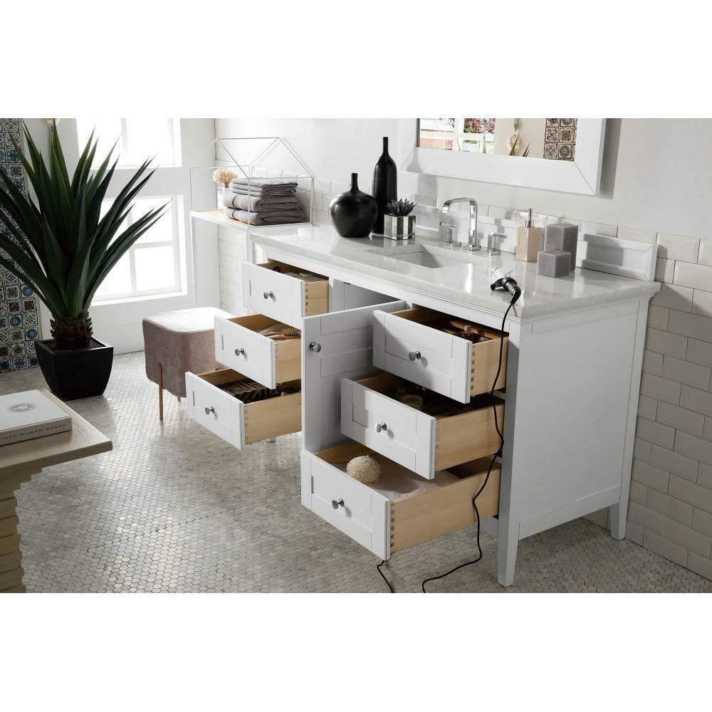 Palisades 60" Single Vanity, Bright White w/ 3 CM Arctic Fall Solid Surface Top