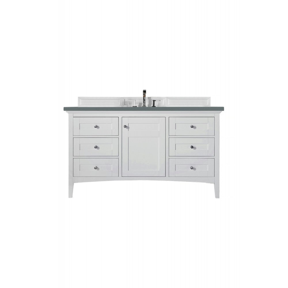 Palisades 60" Single Vanity, Bright White, w/ 3 CM Cala Blue Quartz Top