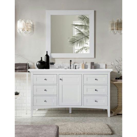 Palisades 60" Single Vanity, Bright White, w/ 3 CM Classic White Quartz Top