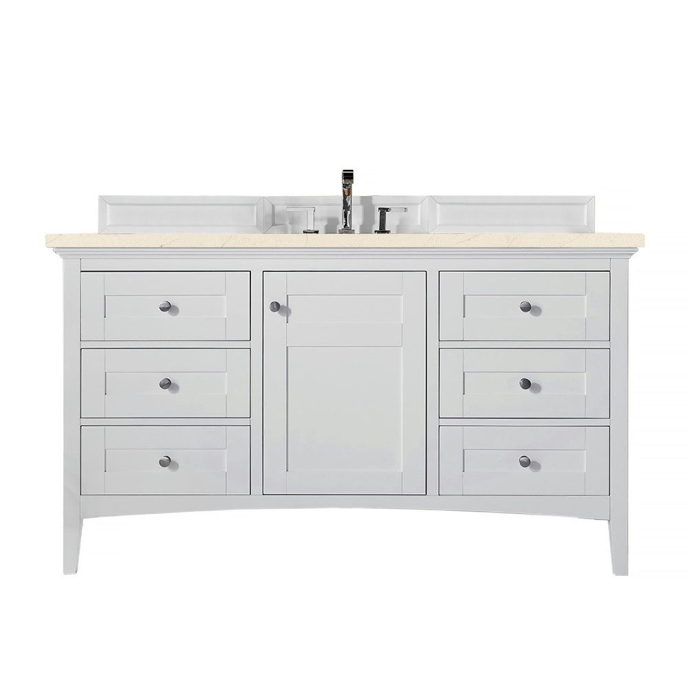 Palisades 60" Single Vanity, Bright White, w/ 3 CM Eternal Marfil Quartz Top