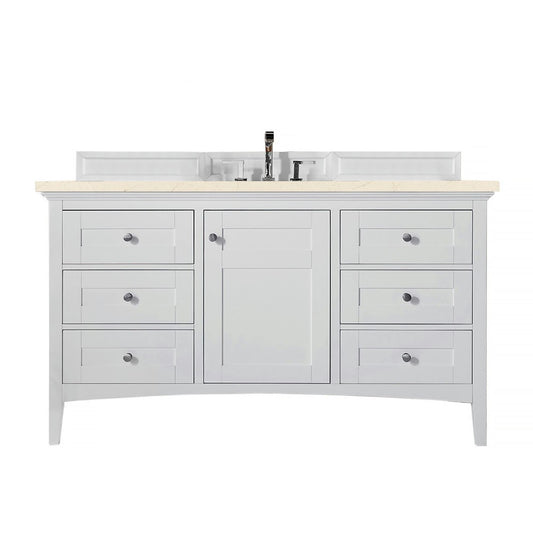 Palisades 60" Single Vanity, Bright White, w/ 3 CM Eternal Marfil Quartz Top