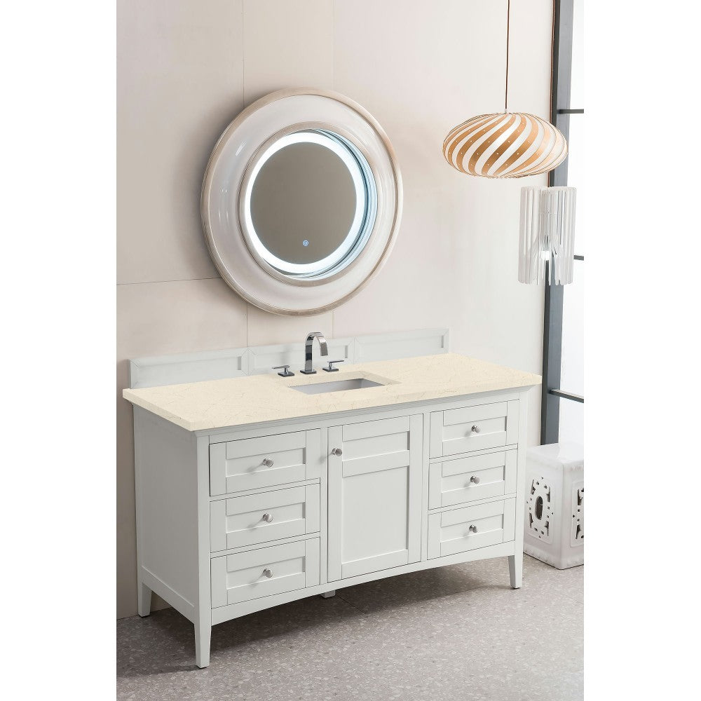 Palisades 60" Single Vanity, Bright White, w/ 3 CM Eternal Marfil Quartz Top