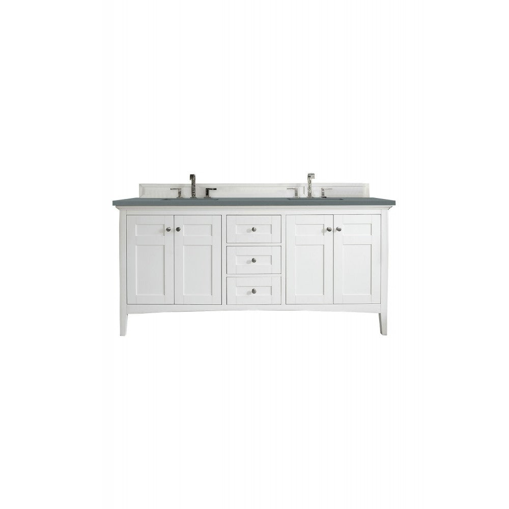 Palisades 72" Double Vanity, Bright White, w/ 3 CM Cala Blue Quartz Top