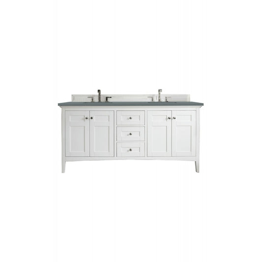 Palisades 72" Double Vanity, Bright White, w/ 3 CM Cala Blue Quartz Top