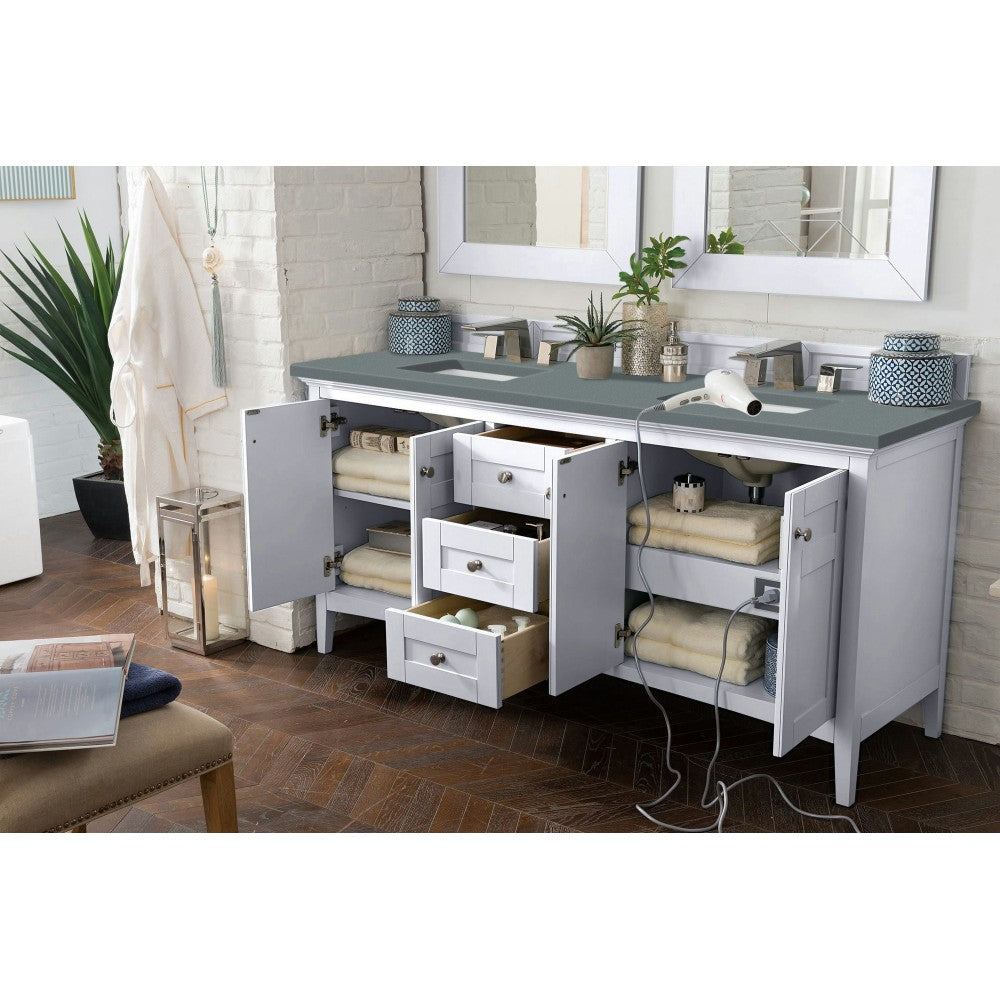 Palisades 72" Double Vanity, Bright White, w/ 3 CM Cala Blue Quartz Top