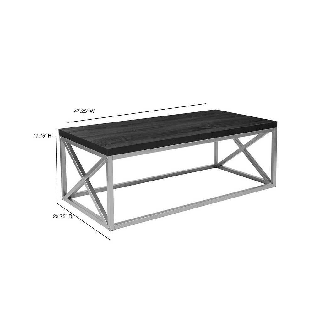 Park Ridge Black Coffee Table with Silver Finish Frame