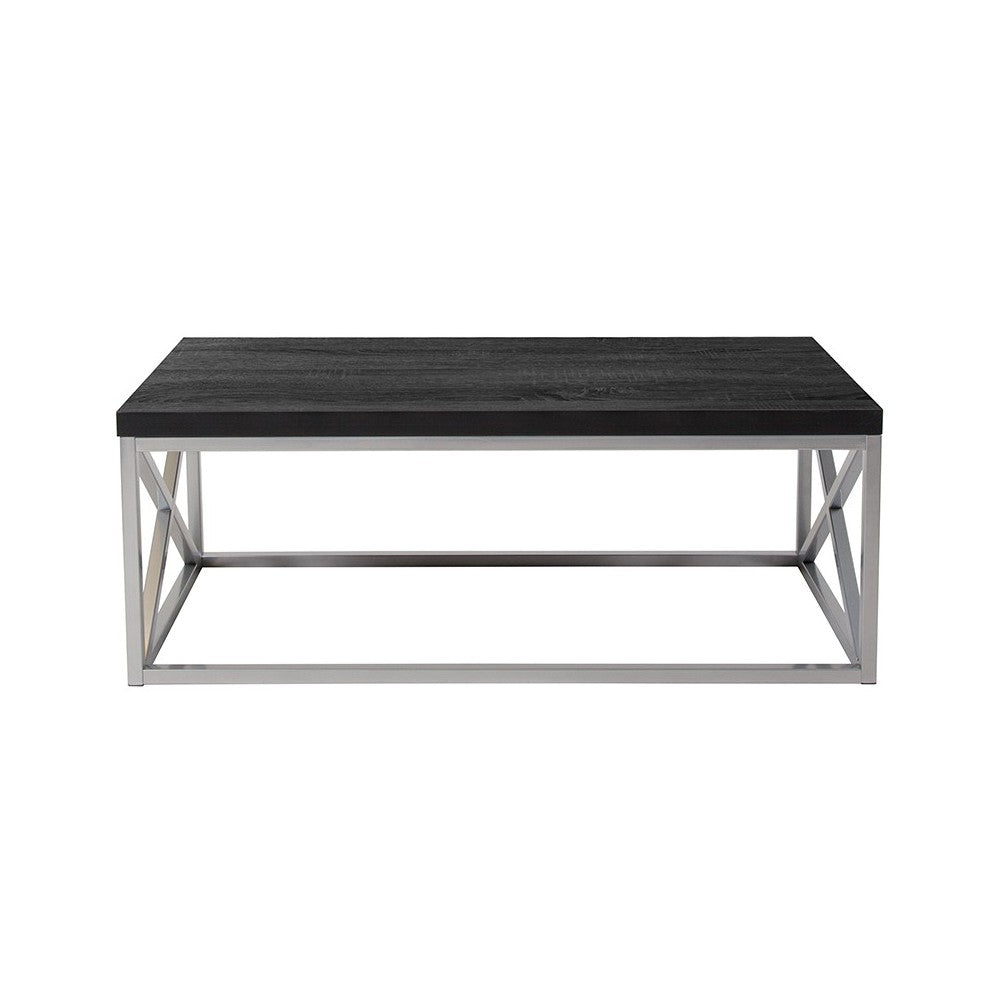 Park Ridge Black Coffee Table with Silver Finish Frame