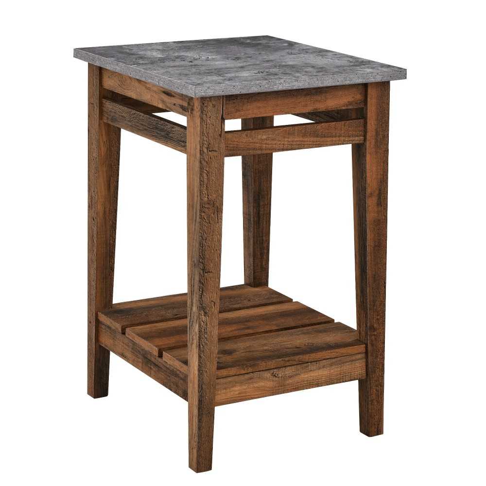 Parker 18" Farmhouse Trim Side Table - Dark Concrete/Rustic Oak