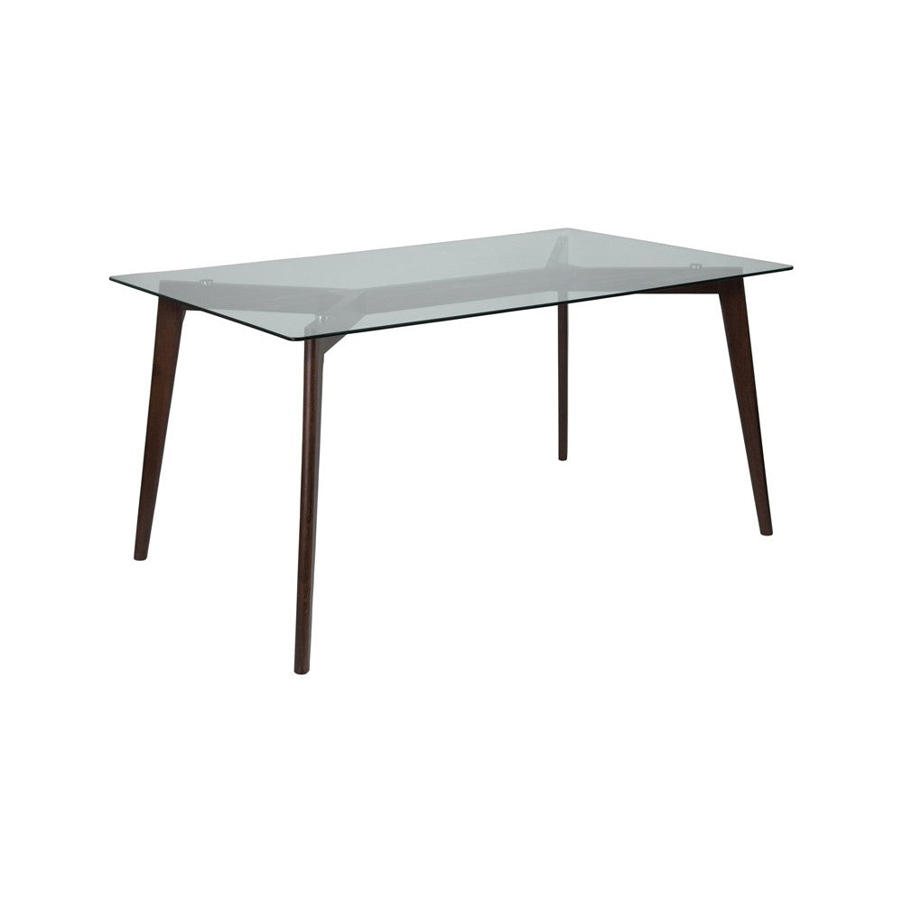 Parkside 35.25" x 59" Rectangular Solid Espresso Wood Table with Clear Glass Top