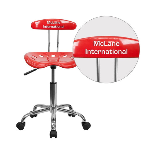 Personalized Vibrant Cherry Tomato and Chrome Swivel Task Office Chair with Tractor Seat