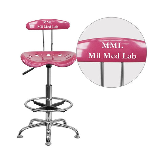 Personalized Vibrant Pink and Chrome Drafting Stool with Tractor Seat