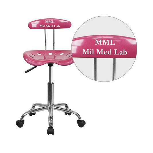 Personalized Vibrant Pink and Chrome Swivel Task Office Chair with Tractor Seat