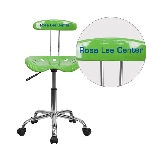 Personalized Vibrant Spicy Lime and Chrome Swivel Task Office Chair with Tractor Seat