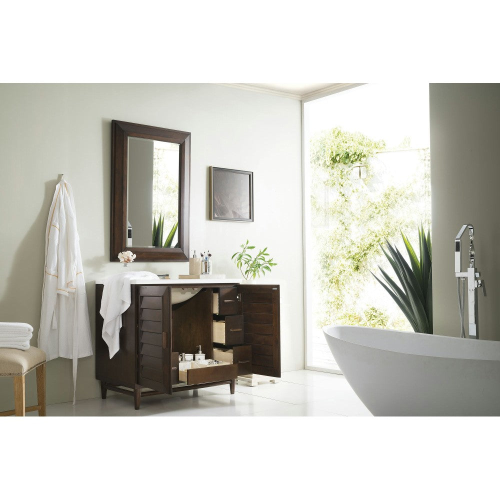Portland 36" Single Vanity, Burnished Mahogany, w/ 3 CM Classic White Quartz Top