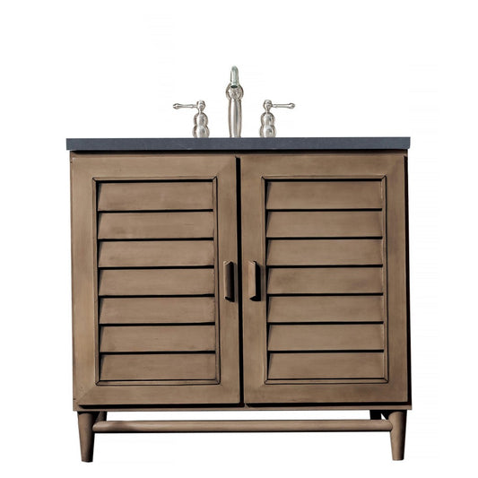 Portland 36" Single Vanity Walnut w/3 CM Charcoal Soapstone Quartz Top