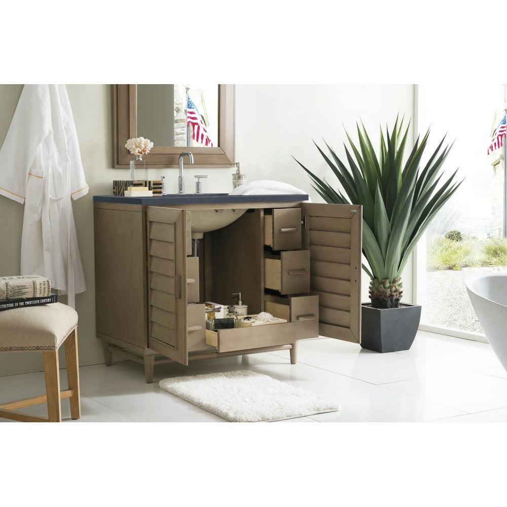 Portland 36" Single Vanity Walnut w/3 CM Charcoal Soapstone Quartz Top