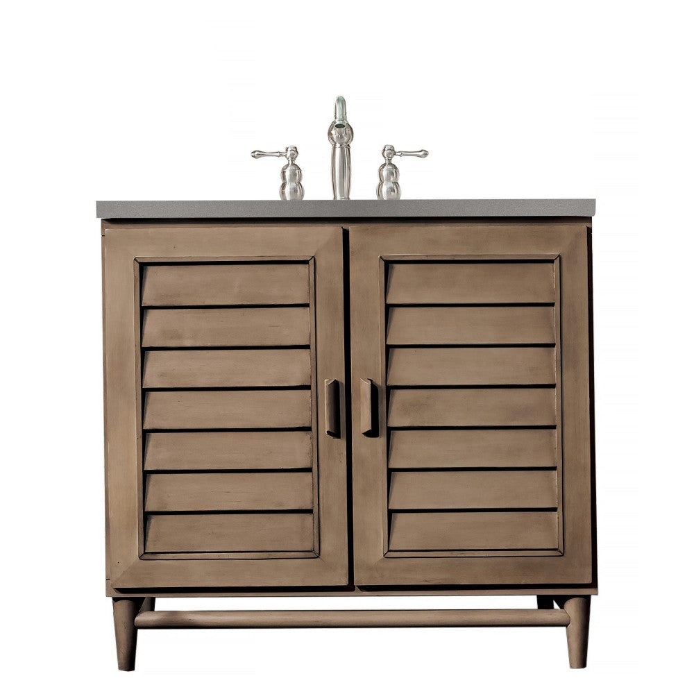 Portland 36" Single Vanity Whitewashed Walnut, w/ 3 CM Gray Expo Quartz Top