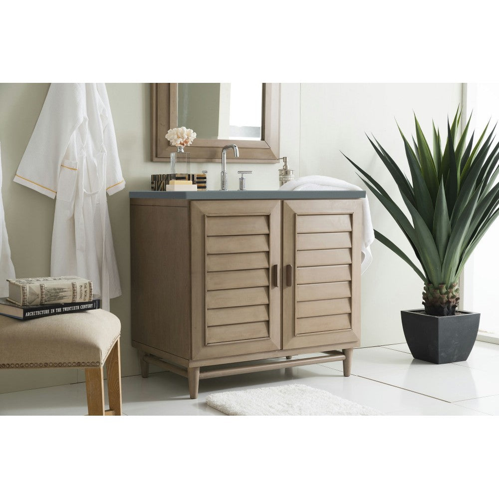 Portland 36" Single Vanity Whitewashed Walnut, w/ 3 CM Cala Blue Quartz Top