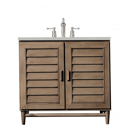 Portland 36" Single Vanity Whitewashed Walnut, w/ 3 CM Eternal Serena Quartz Top