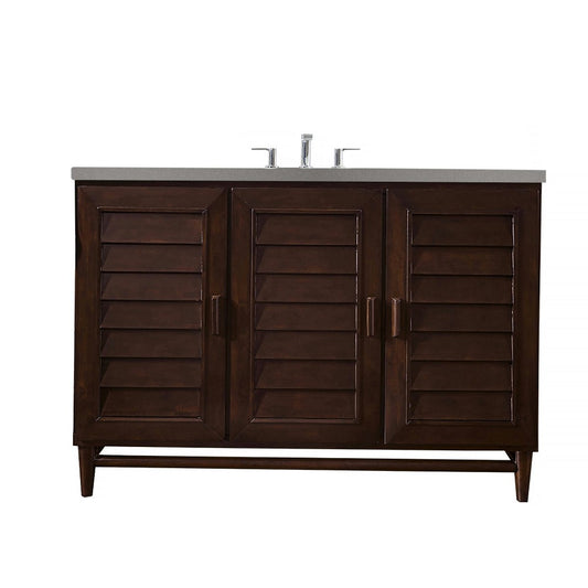 Portland 48" Single Vanity, Burnished Mahogany, w/ 3 CM Gray Expo Quartz Top