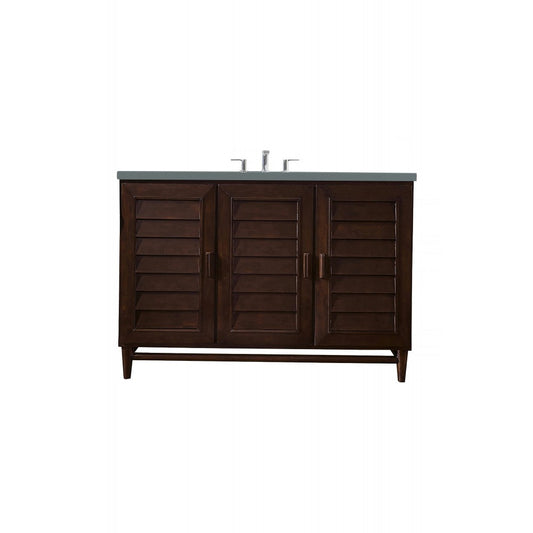 Portland 48" Single Vanity, Burnished Mahogany, w/ 3 CM Cala Blue Quartz Top