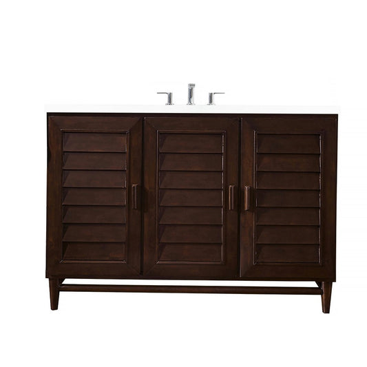Portland 48" Single Vanity, Burnished Mahogany, w/ 3 CM Classic White Quartz Top