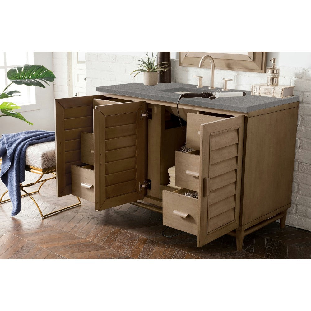Portland 48" Single Vanity Whitewashed Walnut, w/ 3 CM Gray Expo Quartz Top