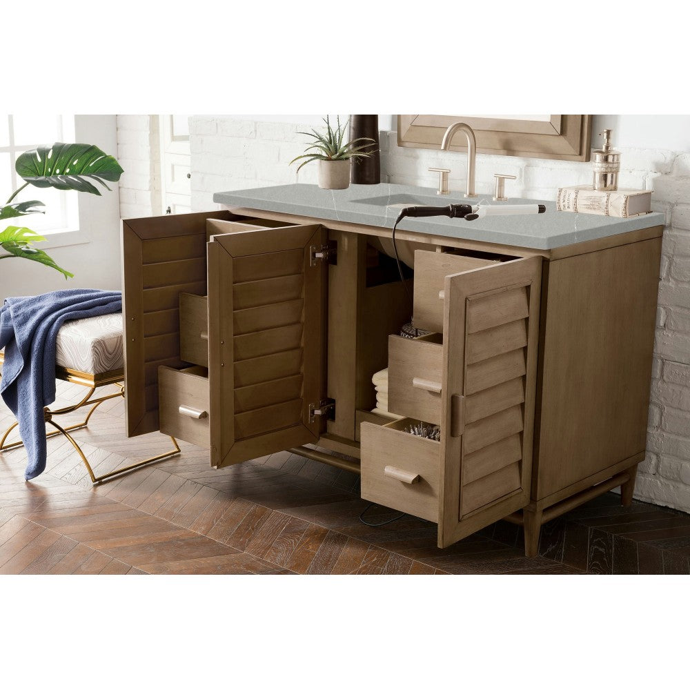 Portland 48" Single Vanity Whitewashed Walnut, w/ 3 CM Eternal Serena Quartz Top