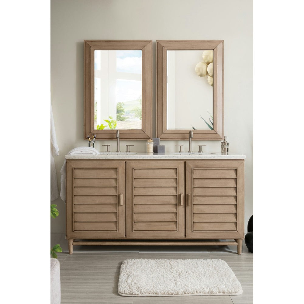 Portland 60" Double Vanity Walnut w/3 CM Arctic Fall Solid Surface Top