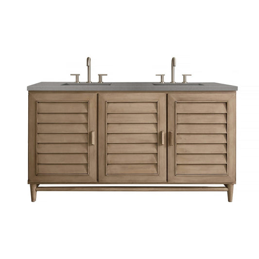 Portland 60" Double Vanity Whitewashed Walnut, w/ 3 CM Gray Expo Quartz Top