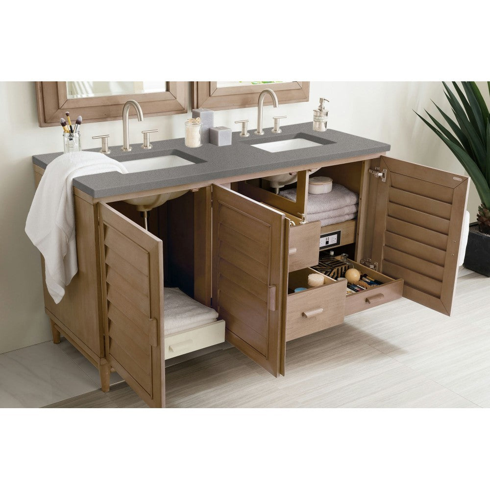 Portland 60" Double Vanity Whitewashed Walnut, w/ 3 CM Gray Expo Quartz Top
