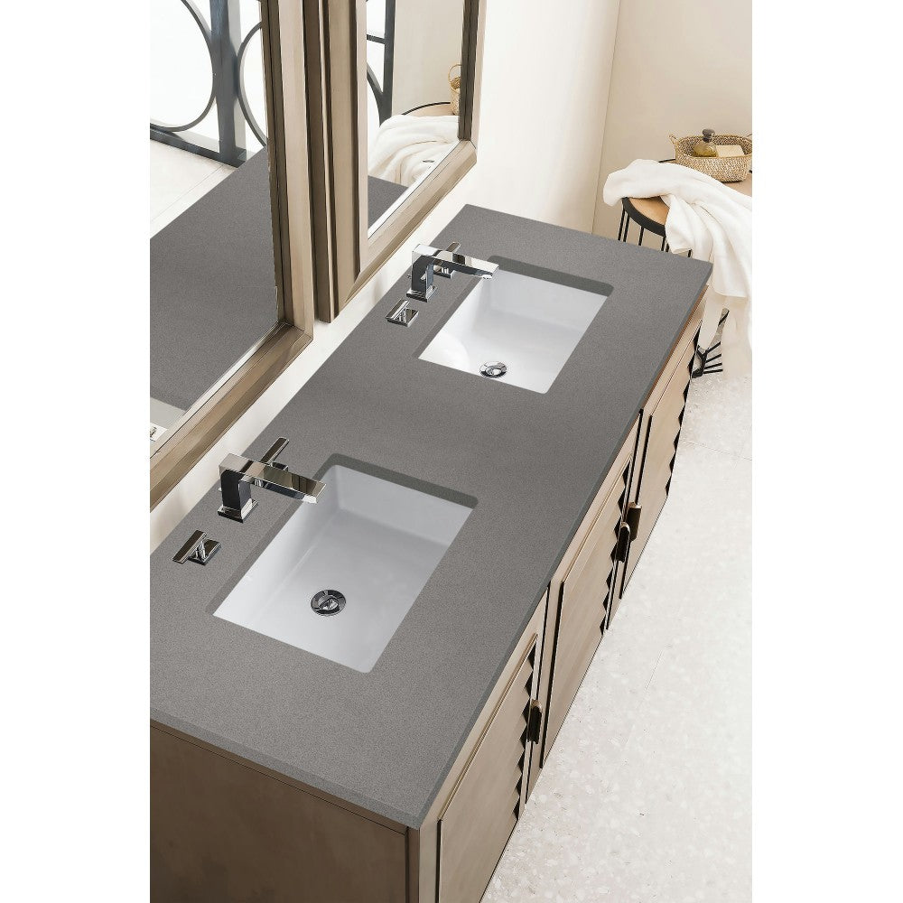 Portland 60" Double Vanity Whitewashed Walnut, w/ 3 CM Gray Expo Quartz Top