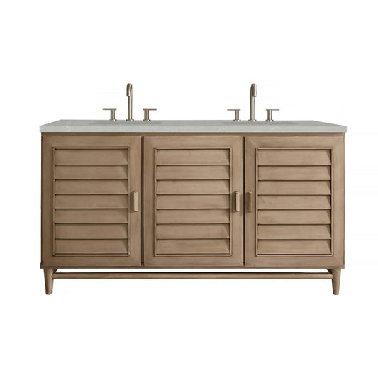 Portland 60" Double Vanity Whitewashed Walnut, w/ 3 CM Eternal Serena Quartz Top