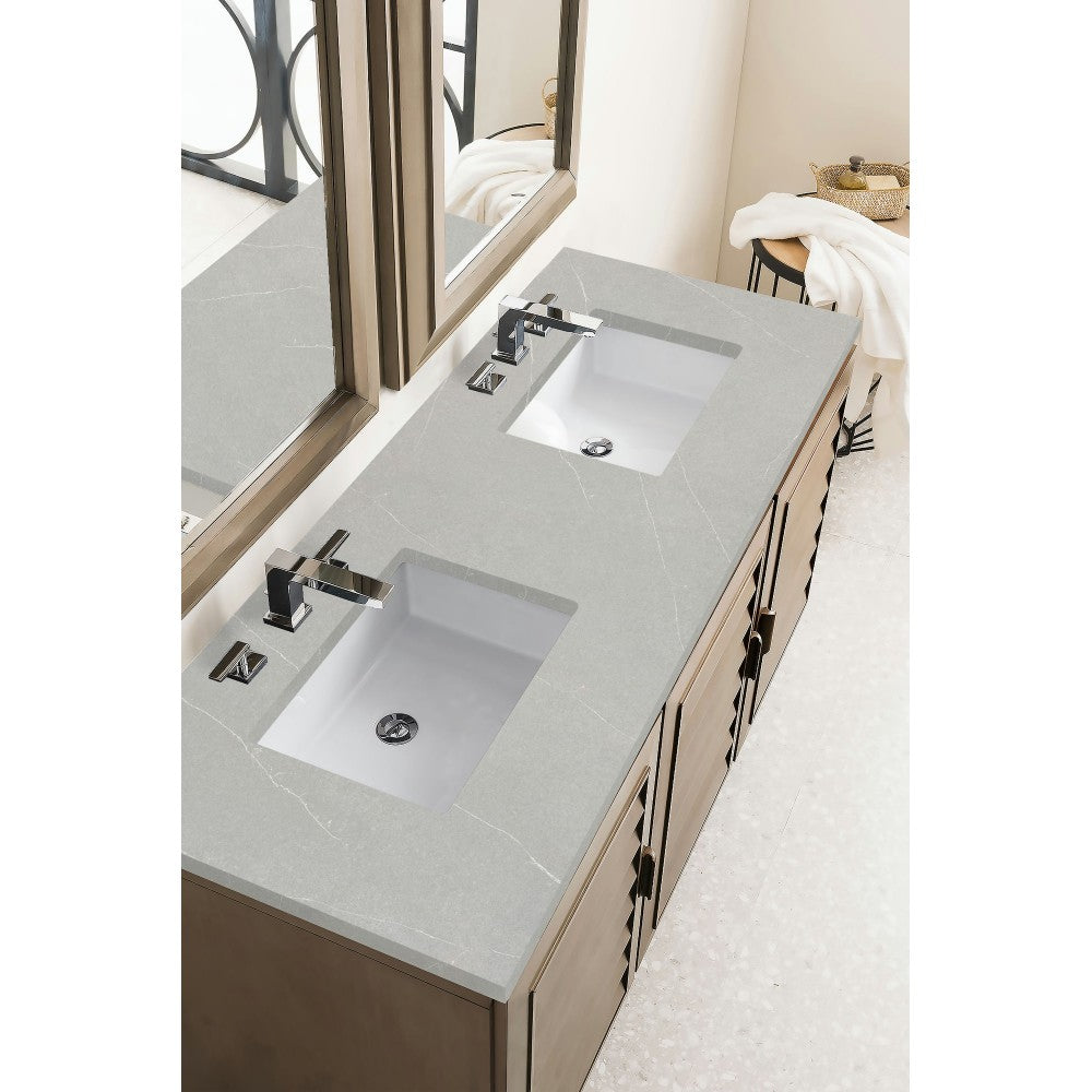 Portland 60" Double Vanity Whitewashed Walnut, w/ 3 CM Eternal Serena Quartz Top