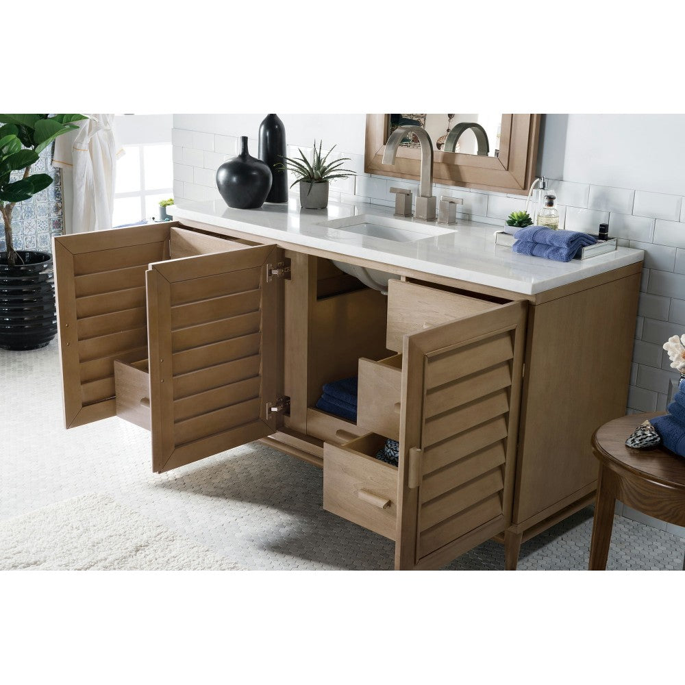 Portland 60" Single Vanity Walnut w/3 CM Arctic Fall Solid Surface Top