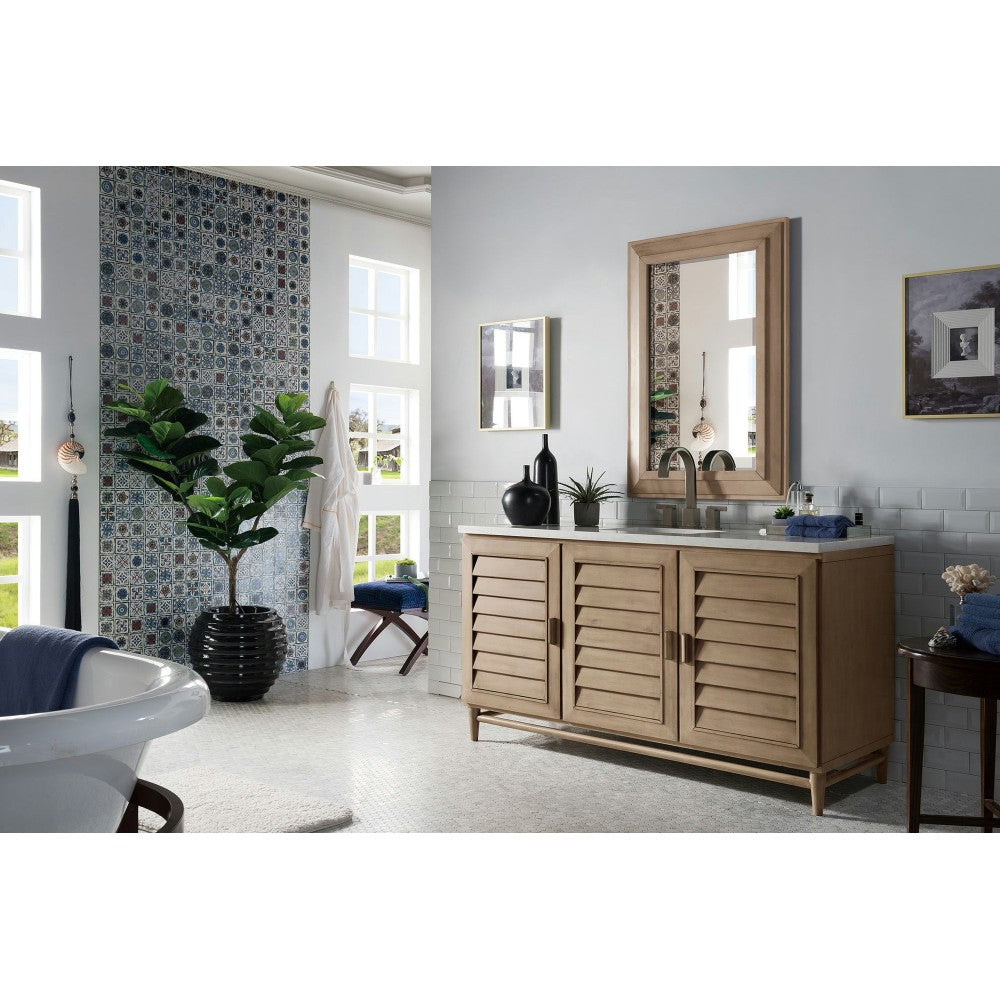 Portland 60" Single Vanity Walnut w/3 CM Arctic Fall Solid Surface Top