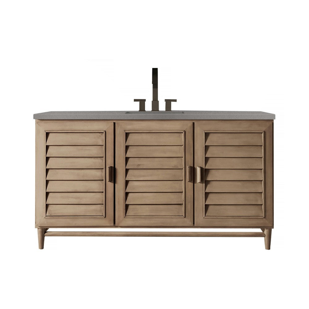 Portland 60" Single Vanity Whitewashed Walnut, w/ 3 CM Gray Expo Quartz Top