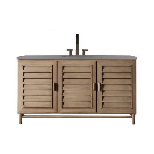 Portland 60" Single Vanity Whitewashed Walnut, w/ 3 CM Gray Expo Quartz Top