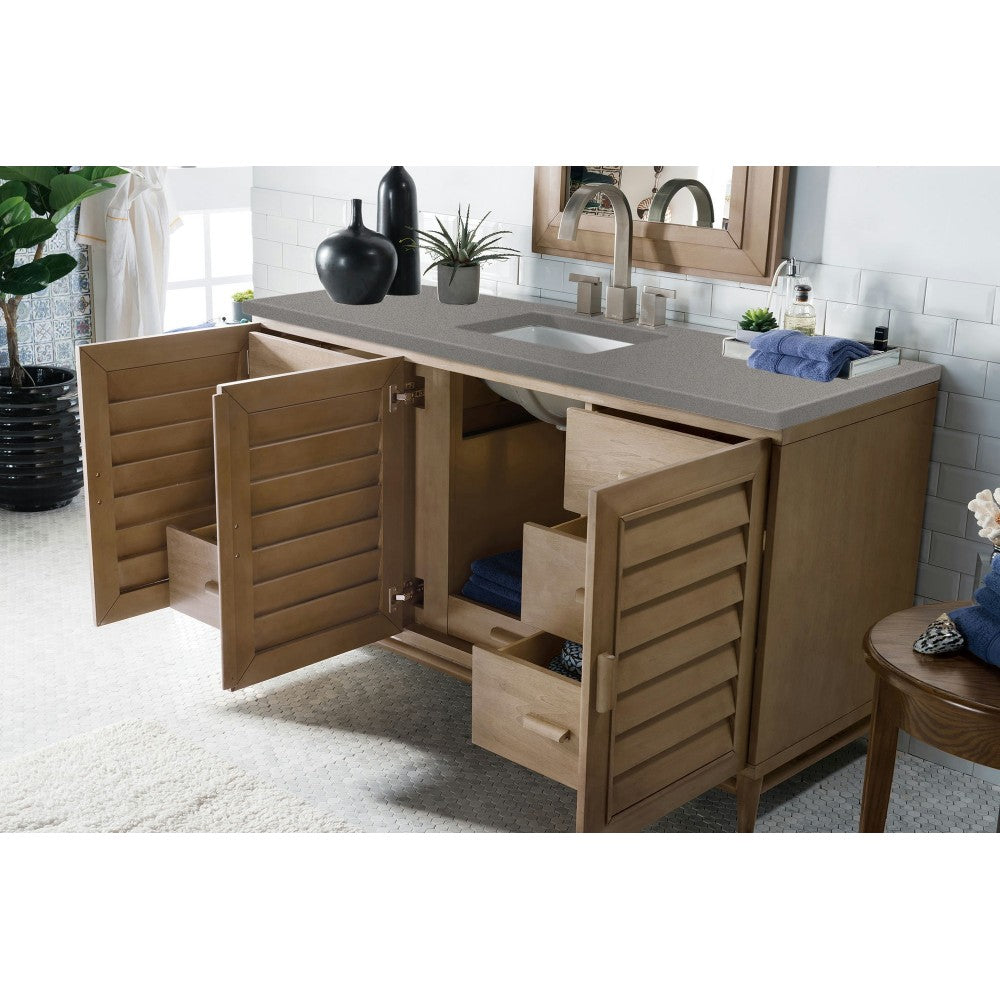 Portland 60" Single Vanity Whitewashed Walnut, w/ 3 CM Gray Expo Quartz Top