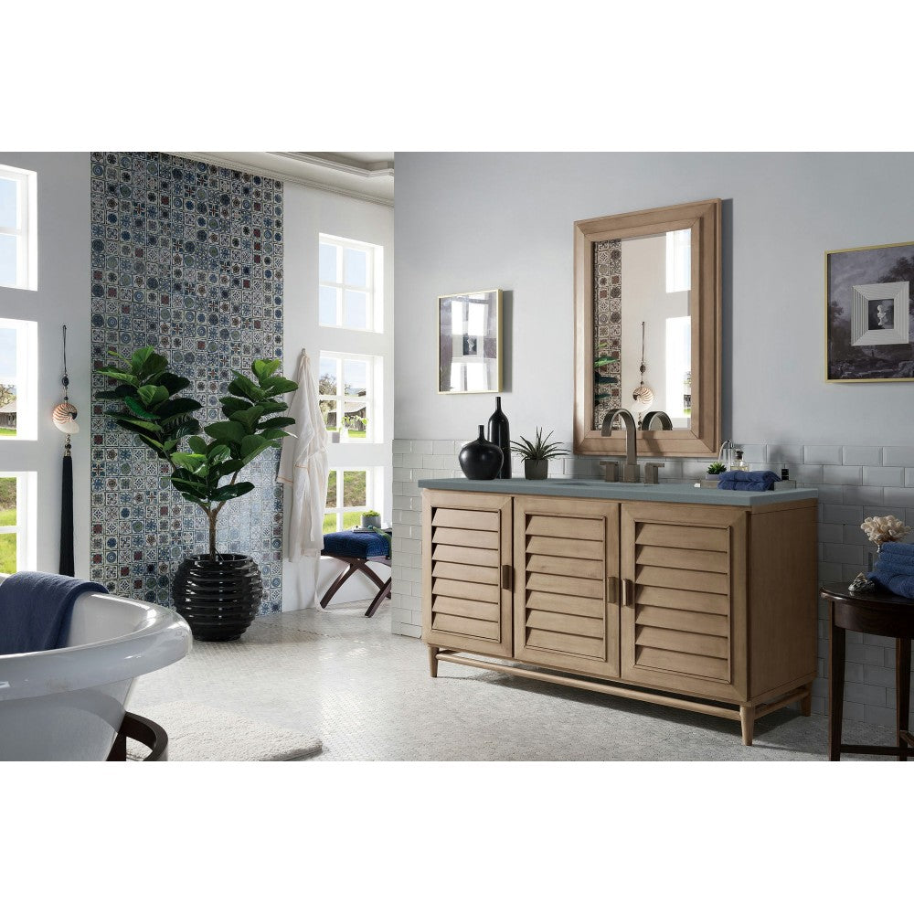 Portland 60" Single Vanity Whitewashed Walnut, w/ 3 CM Cala Blue Quartz Top