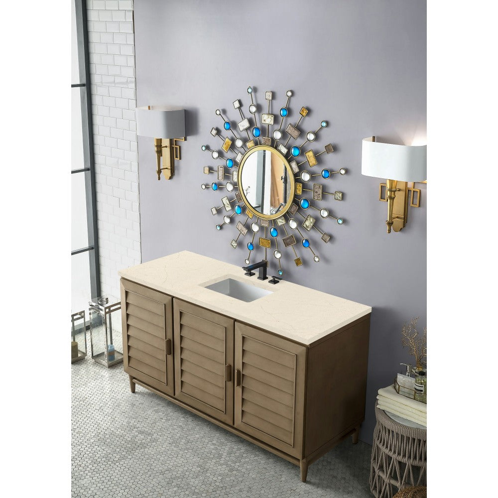 Portland 60" Single Vanity Whitewashed Walnut, w/ 3 CM Eternal Marfil Quartz Top