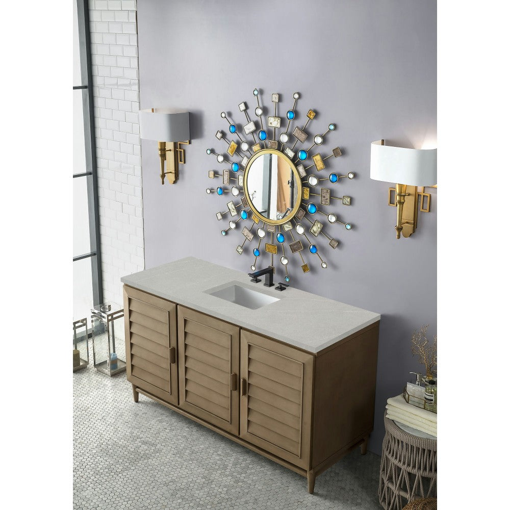 Portland 60" Single Vanity Whitewashed Walnut, w/ 3 CM Eternal Serena Quartz Top