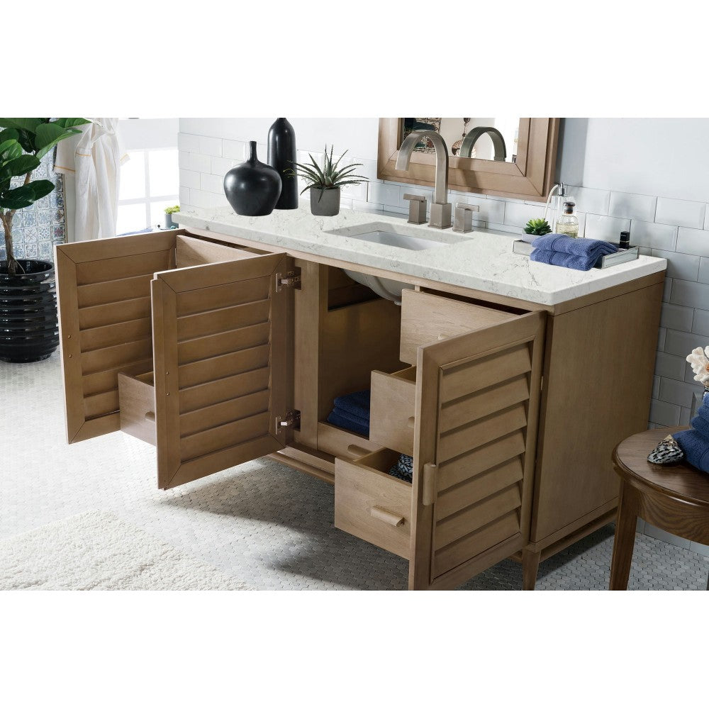 Portland 60" Single Vanity Whitewashed Walnut w/ 3 CM Jasmine Pearl Quartz Top