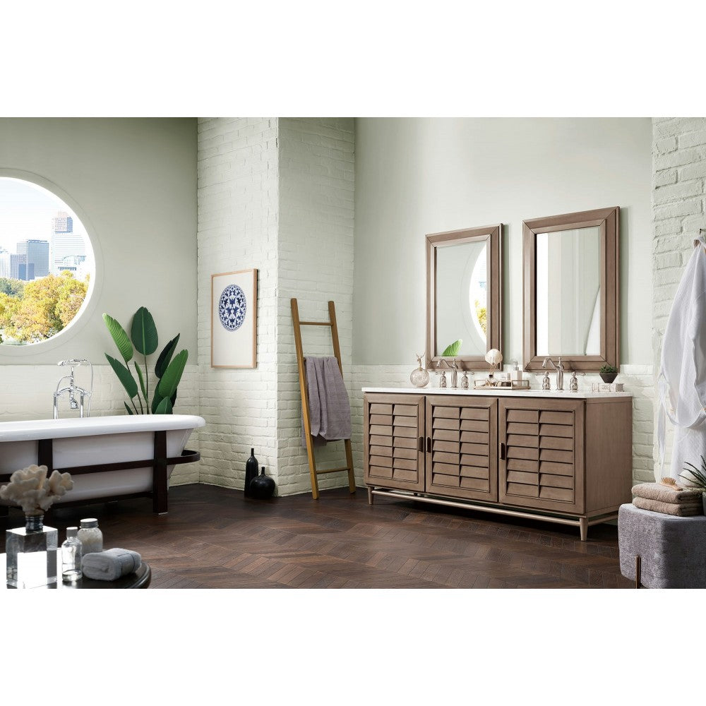 Portland 72" Double Vanity Walnut w/3 CM Arctic Fall Solid Surface Top