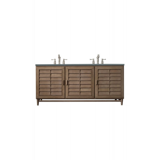 Portland 72" Double Vanity Whitewashed Walnut, w/ 3 CM Cala Blue Quartz Top