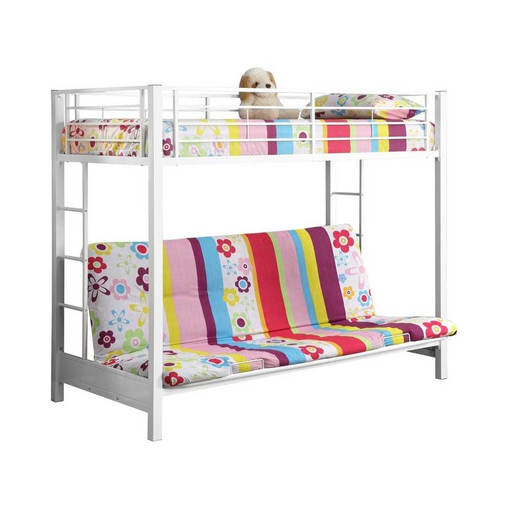 Premium Metal Twin over Futon Bunk Bed - White