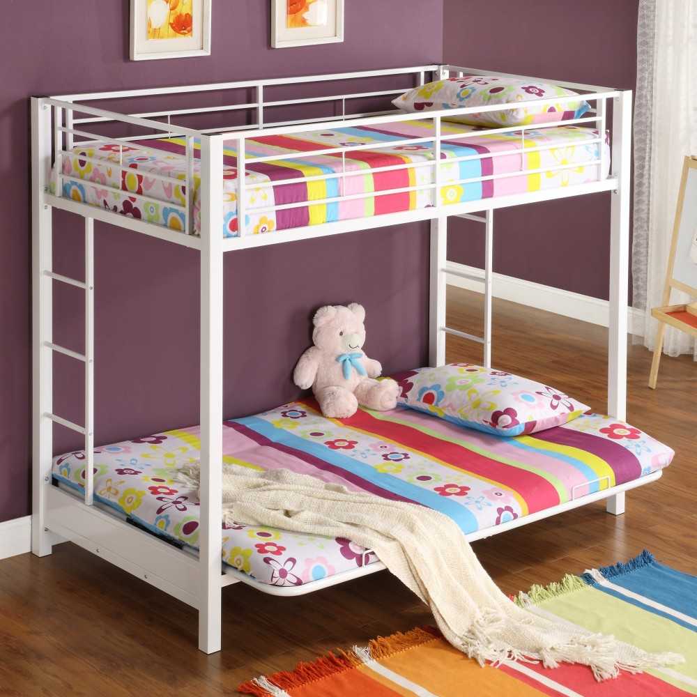 Premium Metal Twin over Futon Bunk Bed - White